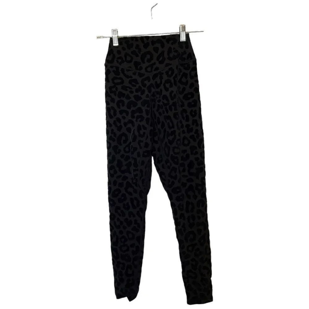 Balance Athletica Lux Pant Panther Black Velvet Leopard Print Leggings XS